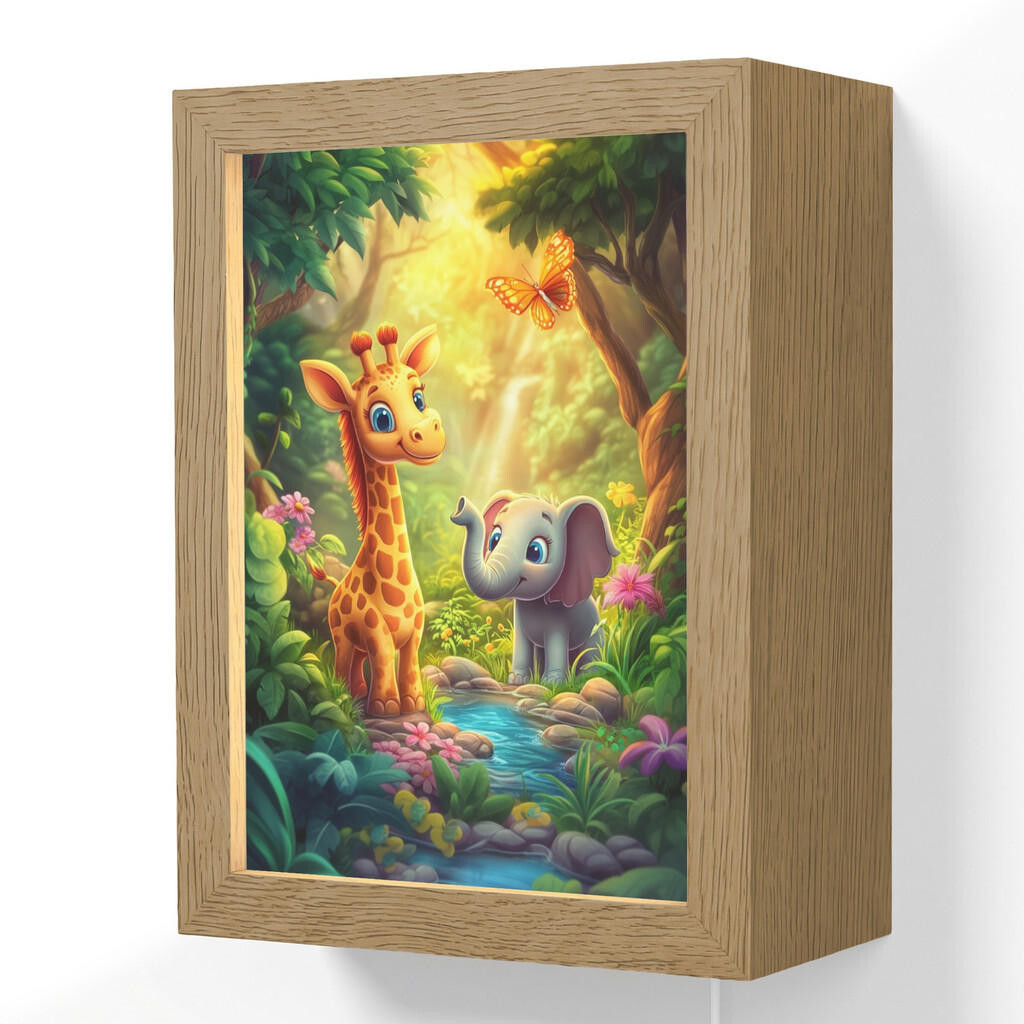 OnlyWow NÁSTĚNNÁ LAMPA Žirafa - slon - květiny - džungle 15x20 cm