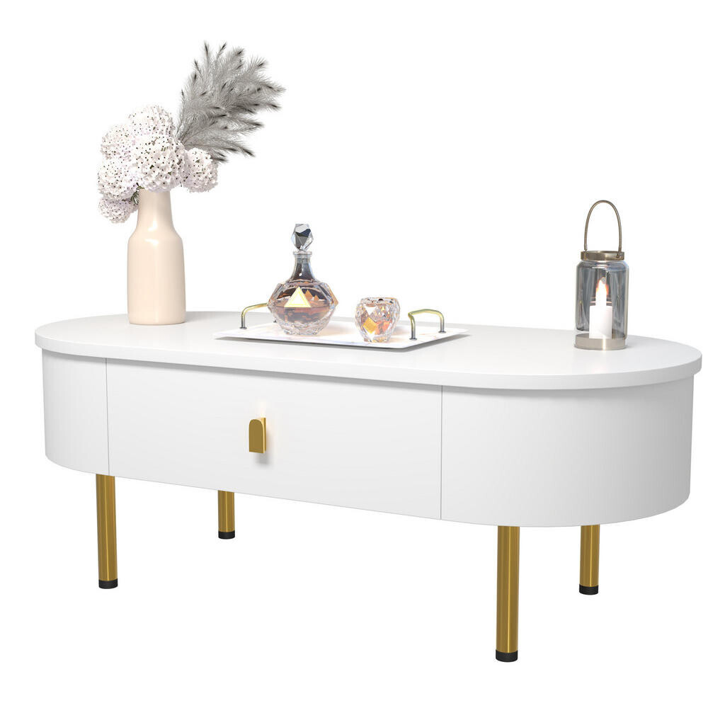 OKWISH KONFERENČNÍ stolek 108/50/40 cm bílý se zlatými detaily z MDF se 2 zásuvkami