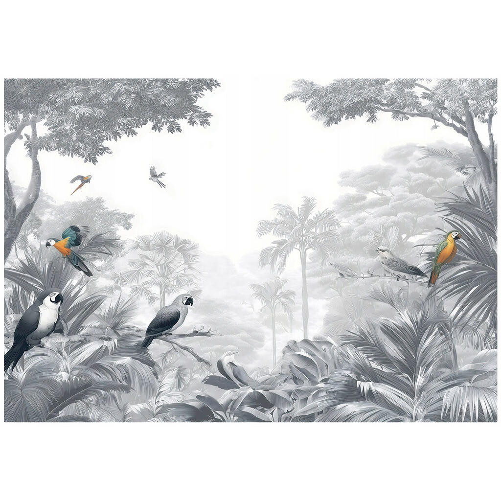 Wallarena FOTOTAPETA Jungle Parrots Grey 150x105 cm