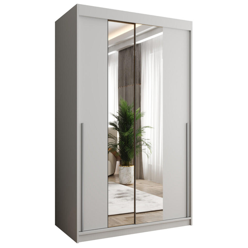 Home Collective SKŘÍŇ S POSUVNÝMI DVEŘMI se zrcadlem, šířka 120 cm, bílá se stříbrným úchytem