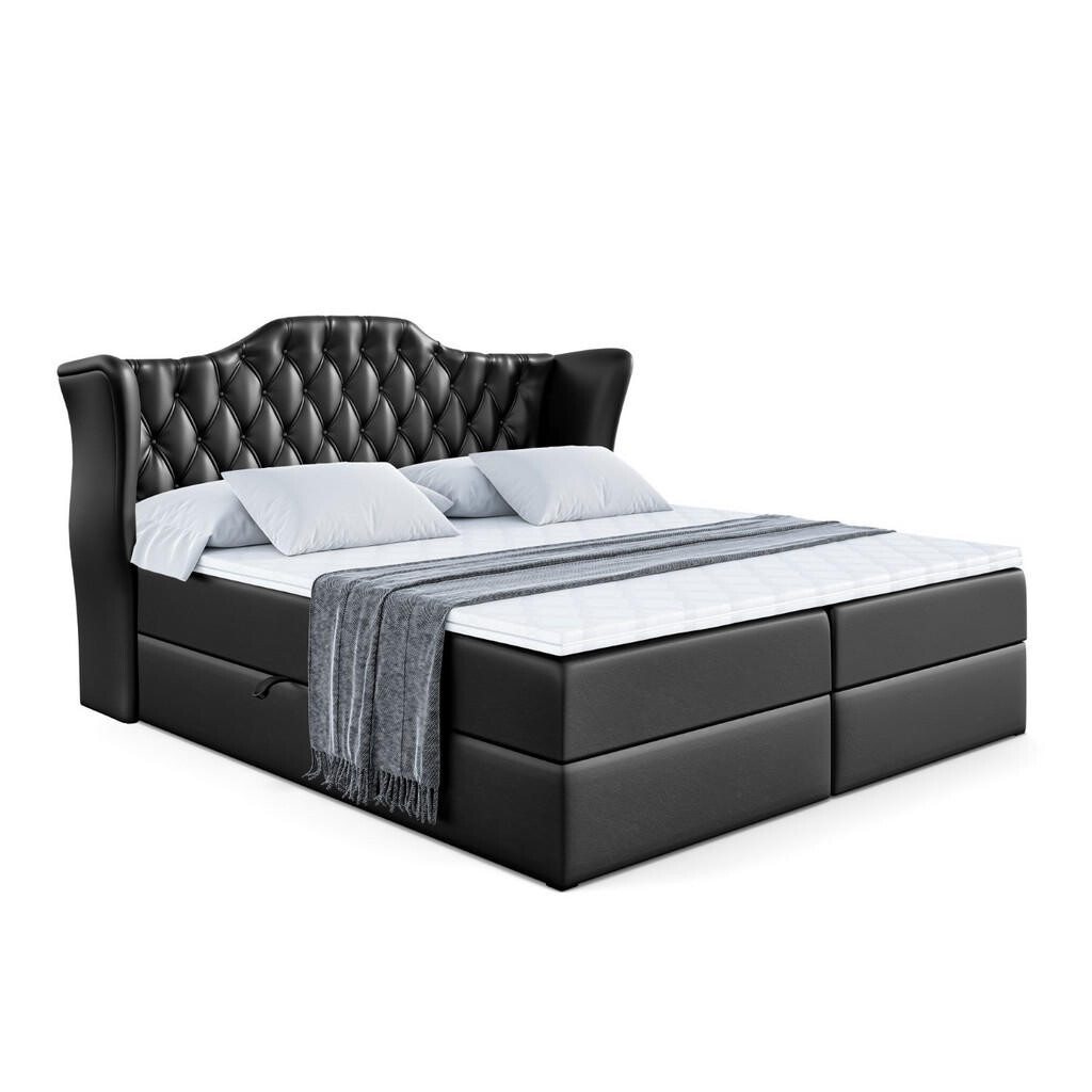 ALTDECOR AMERICKÁ postel s matrací H4 a lamelovým roštem – VILA – 140x200 cm – H4 – vysoce lesklá černá