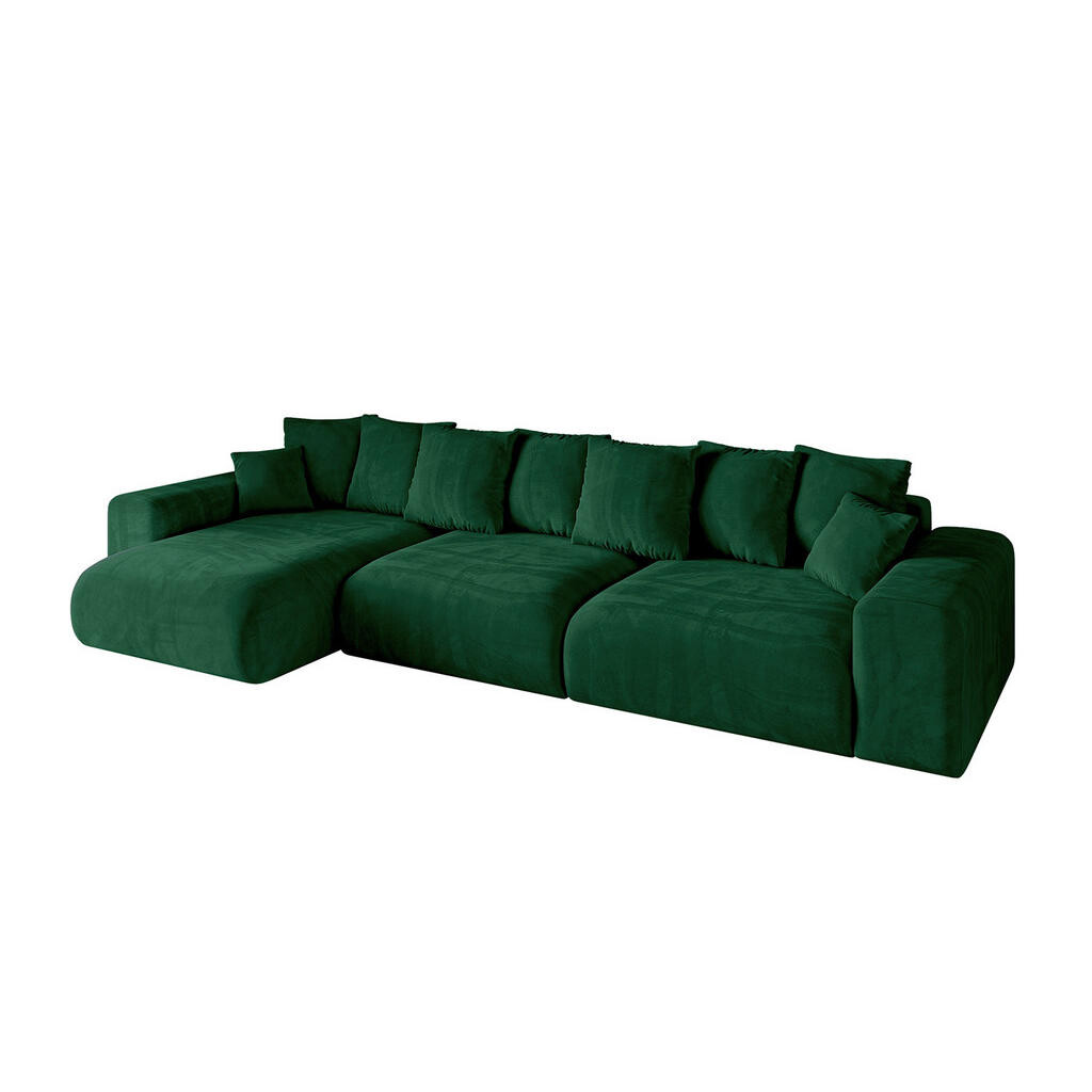 ALTDECOR ROHOVÁ SEDACÍ SOUPRAVA s otomanem vlevo ESKAR-L2 364x176x72 tmavě zelený manšestr