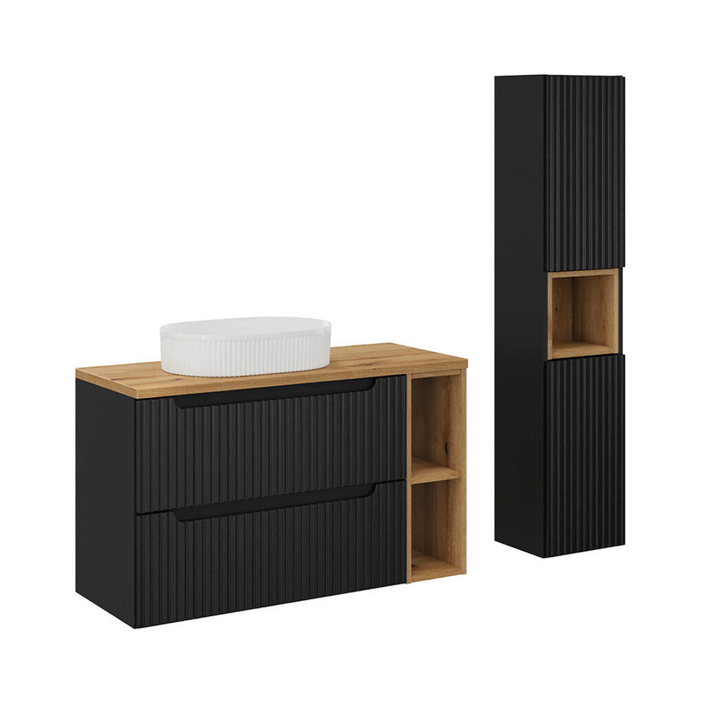 Petits-meubles KOUPELNOVÝ NÁBYTEK 100.4cm Riva 2er-Set Černá a dřevěná