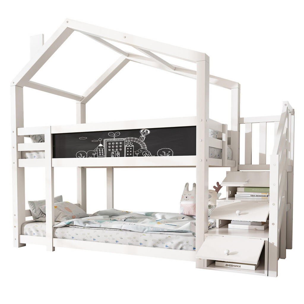 FLIEKS PATROVÁ POSTEL 90x200cm Domeček Komín Tabule Bílá