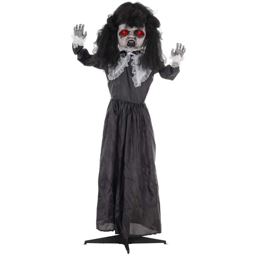 HOMCOM 160 cm halloweenská dekorace – panenka ducha s LED světly a zvukovou funkcí