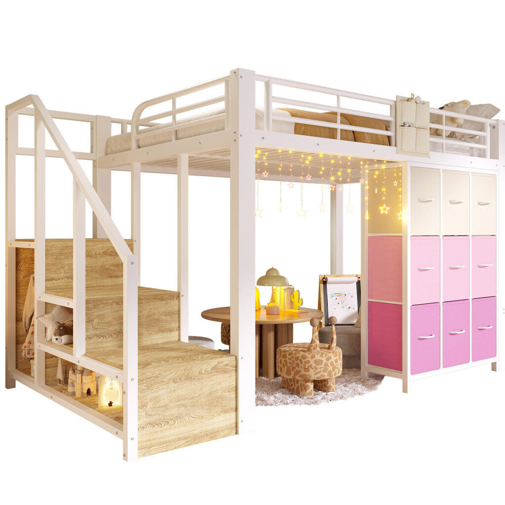 OKWISH PATROVÁ postel 140/200 cm bílá z kovu a MDF s úložnými schody