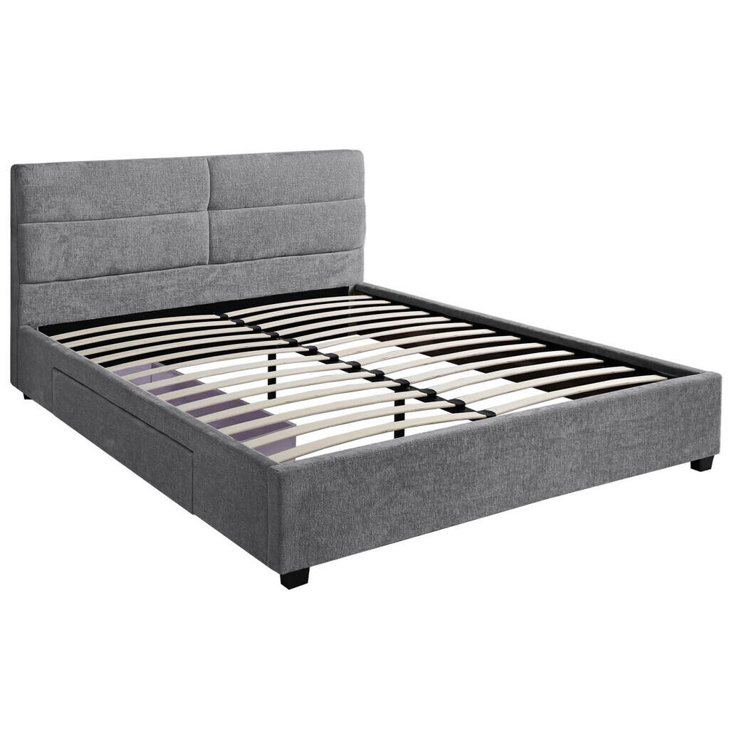 Beautysofa ČALOUNĚNÁ POSTEL Aurea, manželská postel 160x200 cm se zásuvkou, bez matrace, žinylková látka, šedá