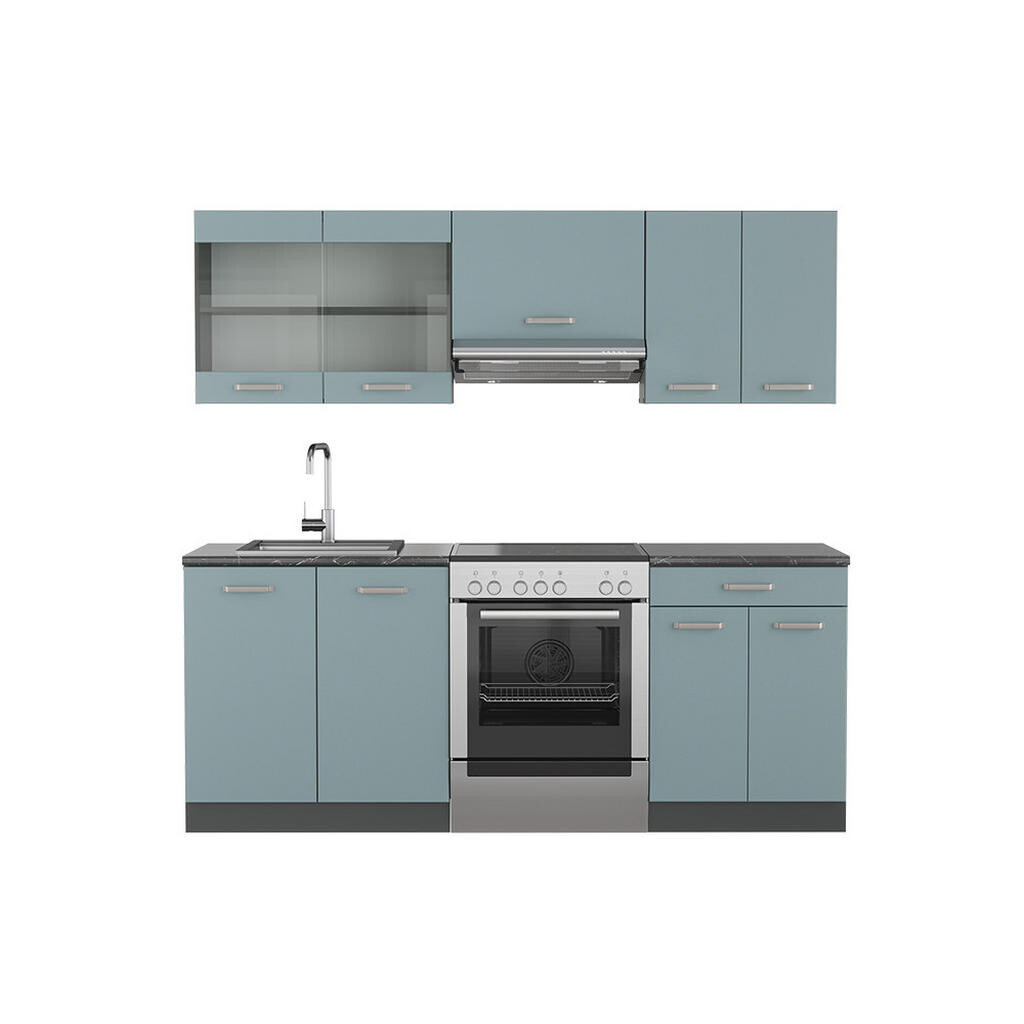 Vicco KUCHYŇSKÝ KOUT R-Line Modrošedá/antracitová 200 cm , PD Antracit