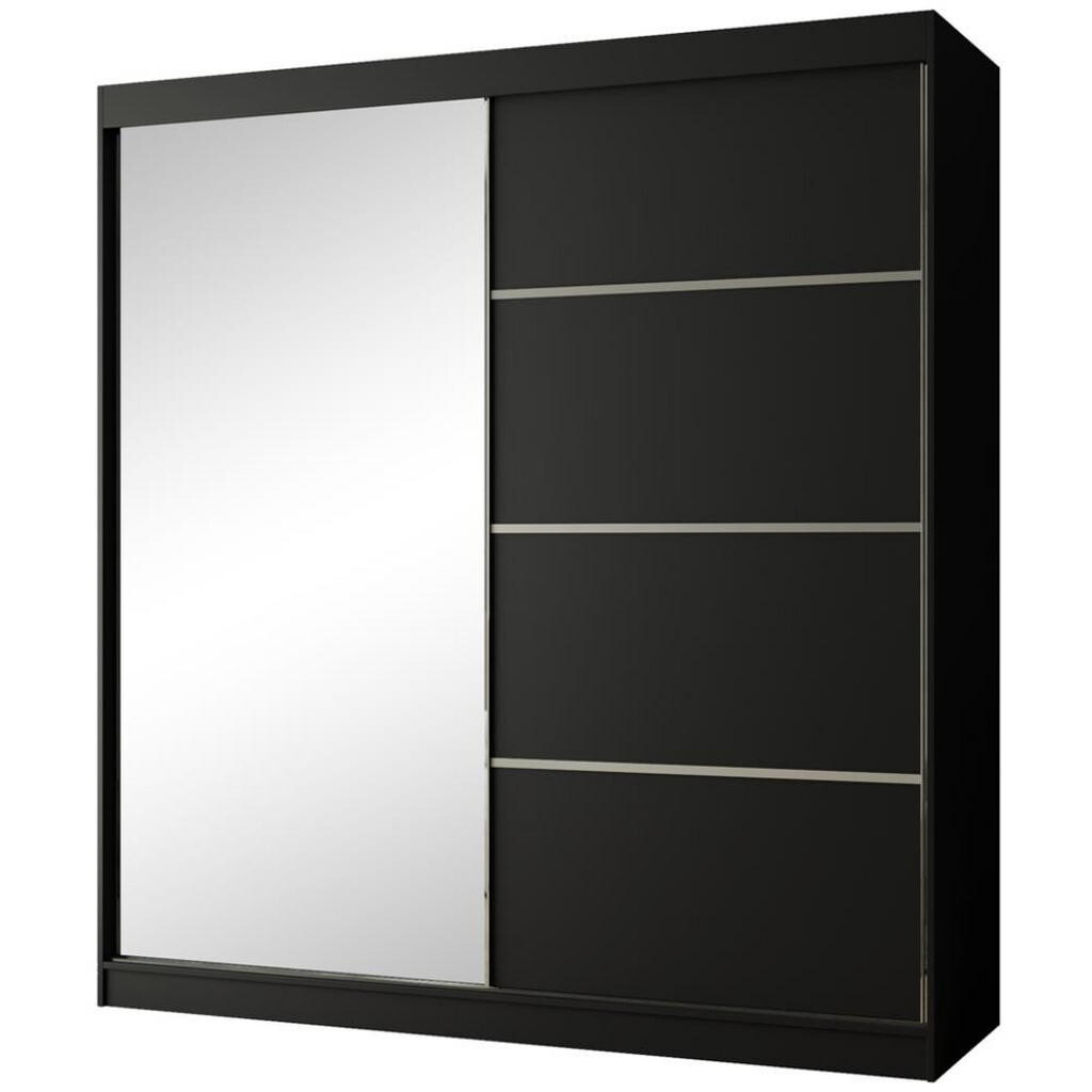 Beautysofa POSUVNÁ šatní skříň Paco 200/215/61, 2dveřová, černá, se zrcadlem