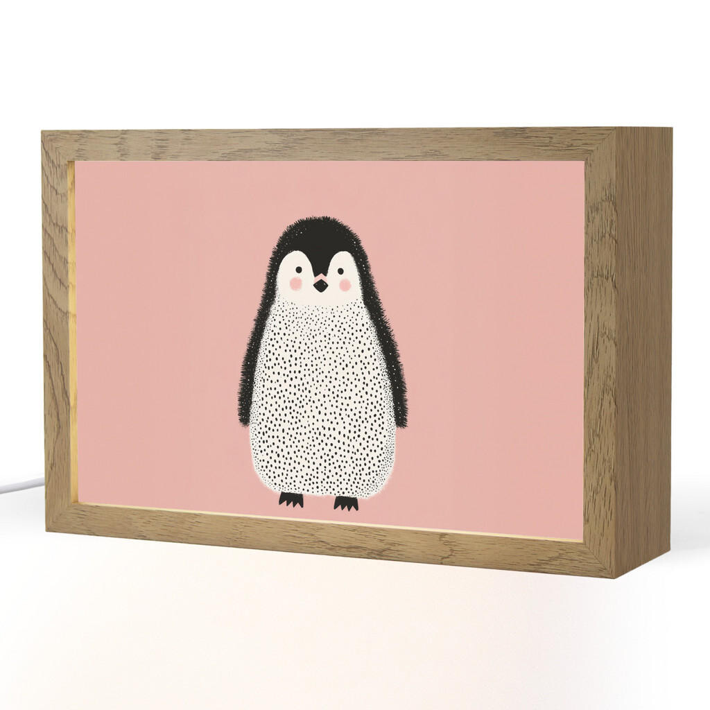 OnlyWow NOČNÍ LAMPIČKA Tučňák - Tečky - Minimalistický - Růžový 30x20 cm