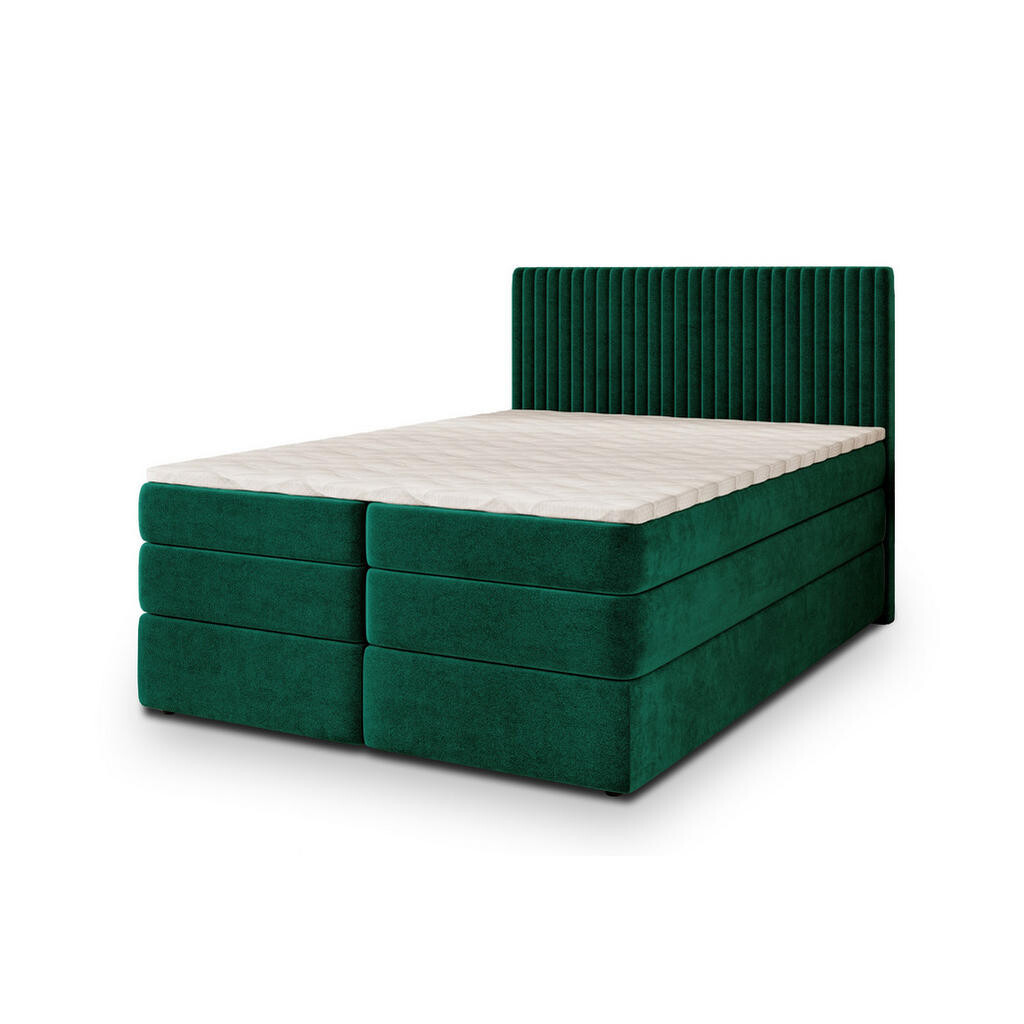 MASSENO POSTEL BOXSPRING FELBIO 160x200 cm, s matrací a úložným prostorem, tmavě zelená