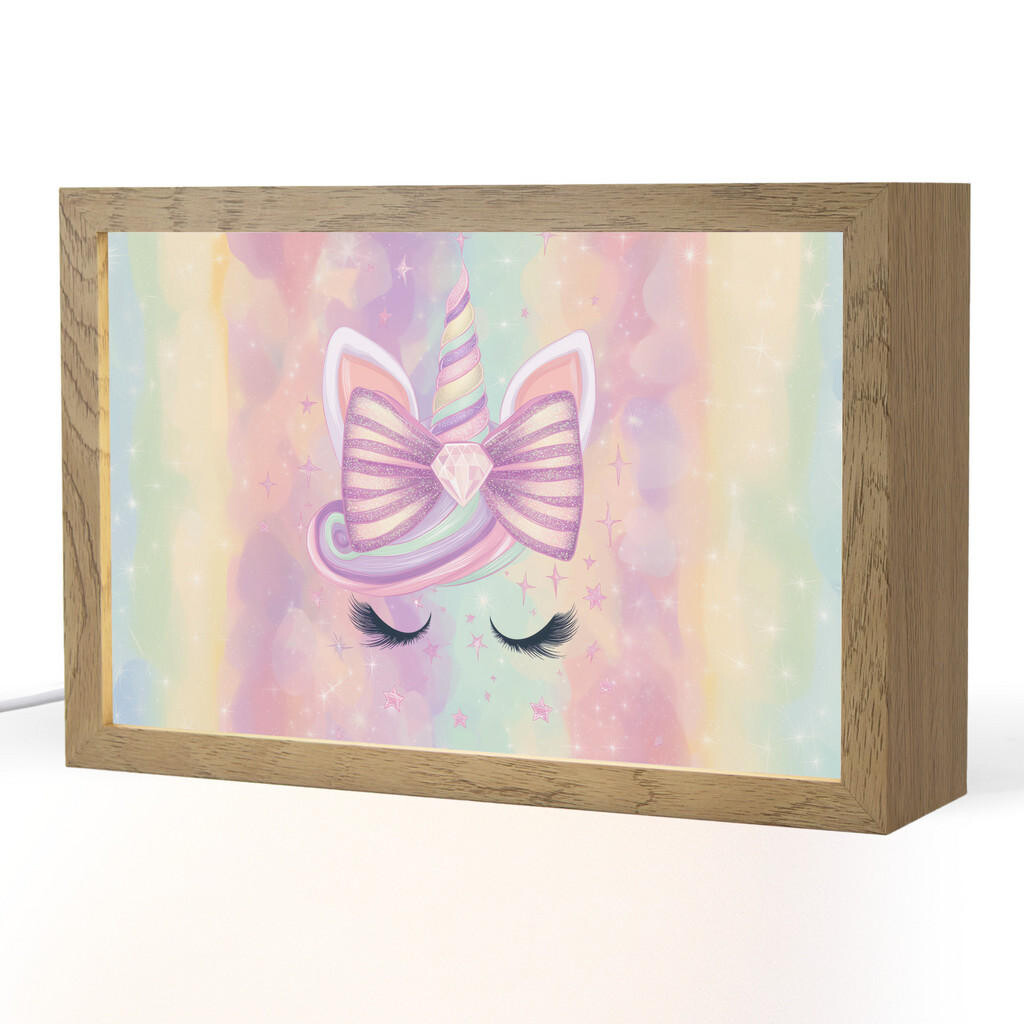 OnlyWow NOČNÍ LAMPIČKA Jednorožec - Třpytky - Duha - Pastelové barvy 30x20 cm