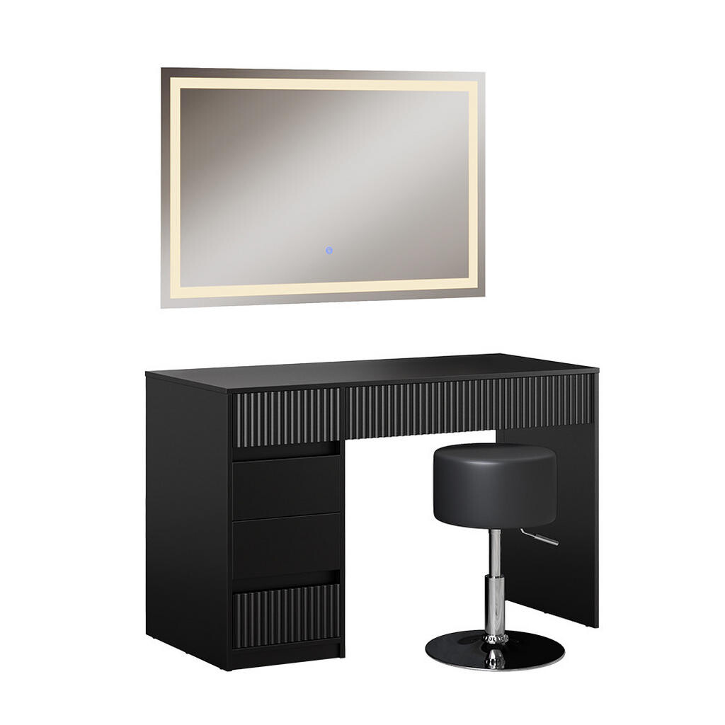 Vicco TOALETNÍ STOLEK Omira Černá 120 cm se zrcadlem LED a stoličkou