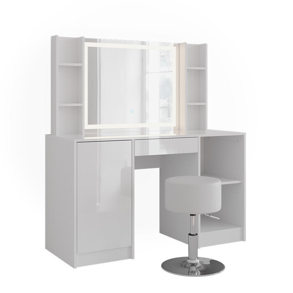 Vicco TOALETNÍ STOLEK Sherry Bílá/bílý vysoký lesk 128.2 cm s LED zrcadlem a stoličkou
