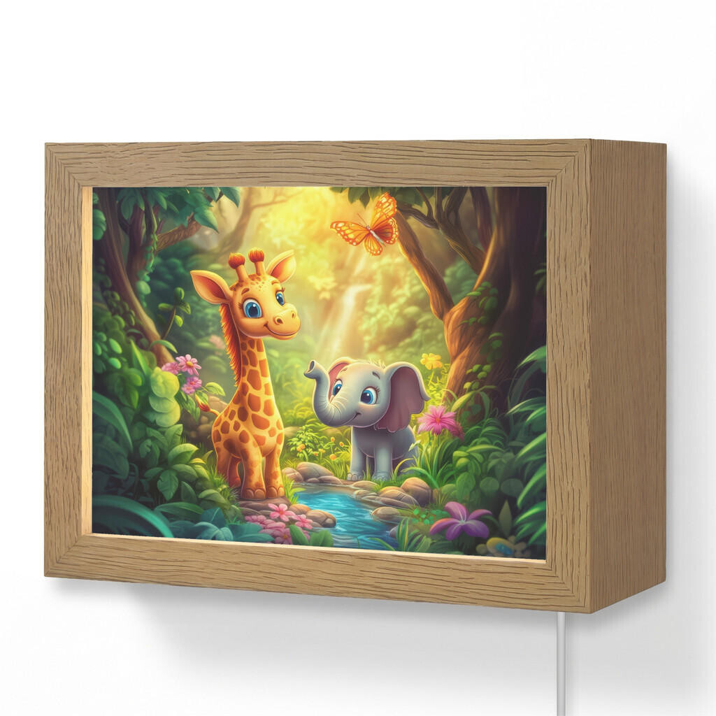 OnlyWow NÁSTĚNNÁ LAMPA Žirafa - slon - květiny - džungle 20x15 cm