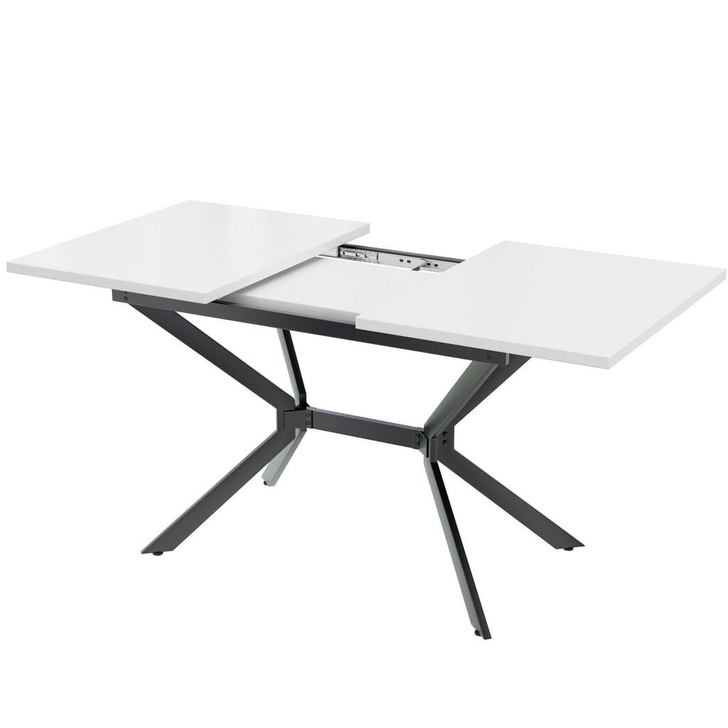 Redom ROZKLÁDACÍ jídelní stůl 120/160/80 cm z MDF s kovovými nohami, pro 4–6 osob, Bílá