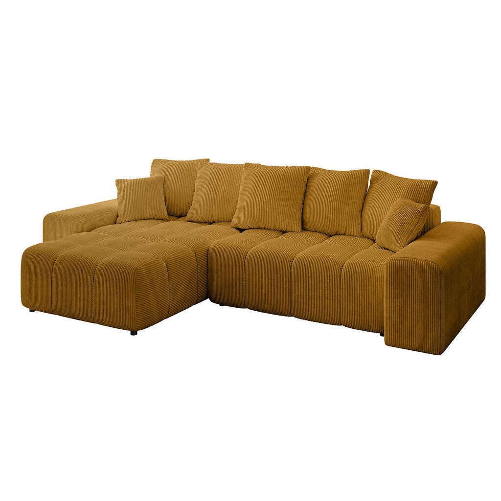ALTDECOR ROHOVÁ SEDAČKA, otoman vlevo ENIL-L 297x189x68 hořčicově žlutý manšestr