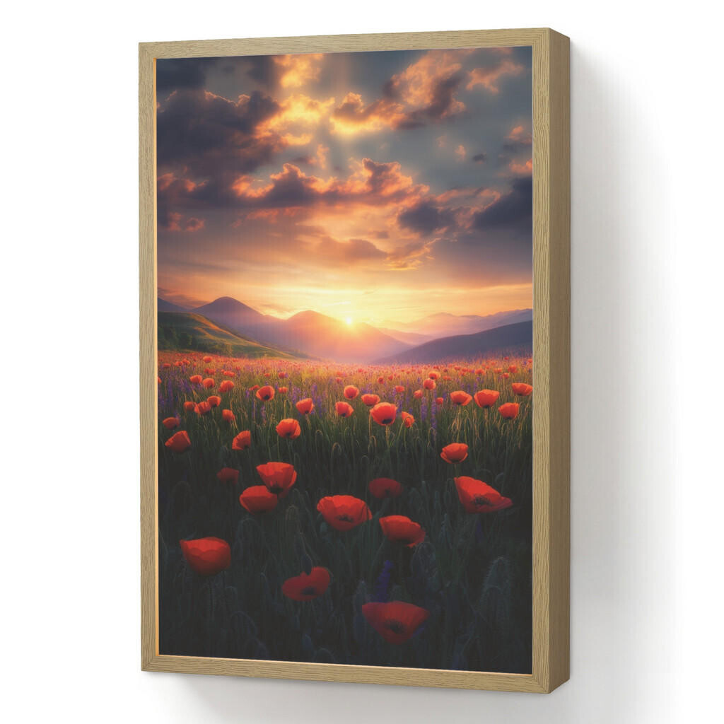 OnlyWow NÁSTĚNNÁ LAMPA S AKUMULÁTOREM Krajina - Západ slunce - Květinové pole 40x60 cm