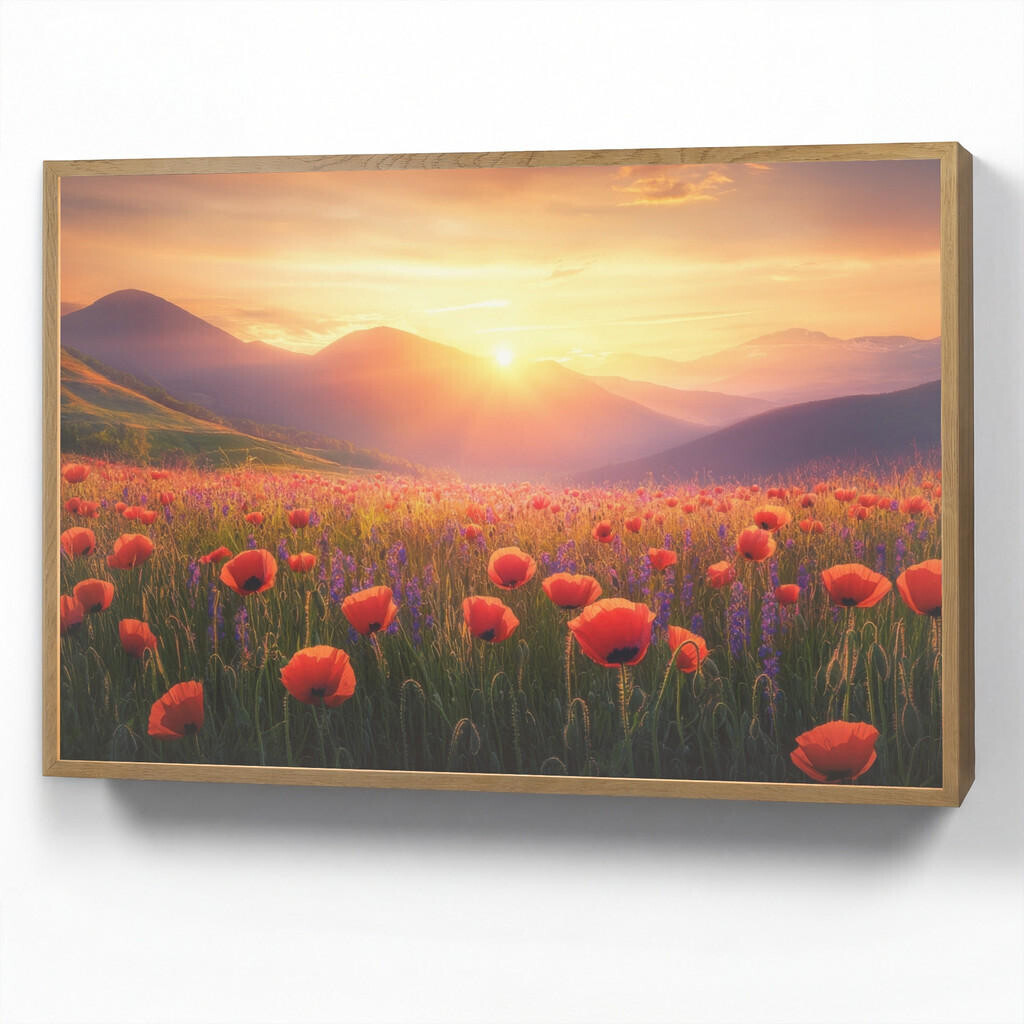 OnlyWow NÁSTĚNNÁ LAMPA S AKUMULÁTOREM Krajina - Západ slunce - Květinové pole 100x70 cm