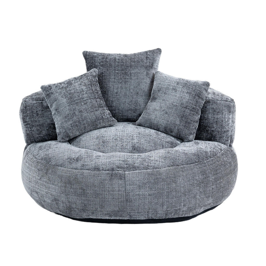OKWISH SEDACÍ vak 108/108/52 cm šedý z žinylky s vysokým opěradlem a područkami