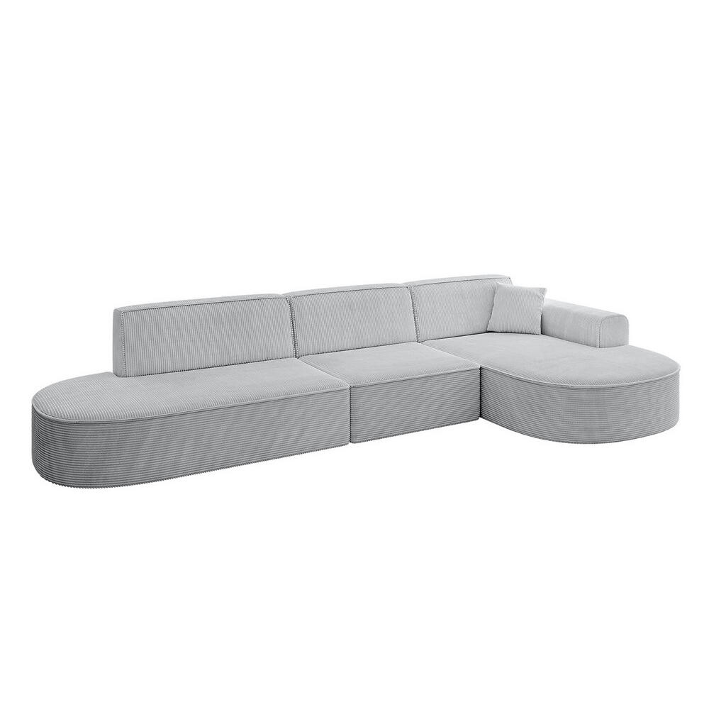 ALTDECOR ROHOVÁ SEDACÍ SOUPRAVA s otomanem vpravo MARI-L2 – 328 × 171 × 79 cm, šedá látka manšestr