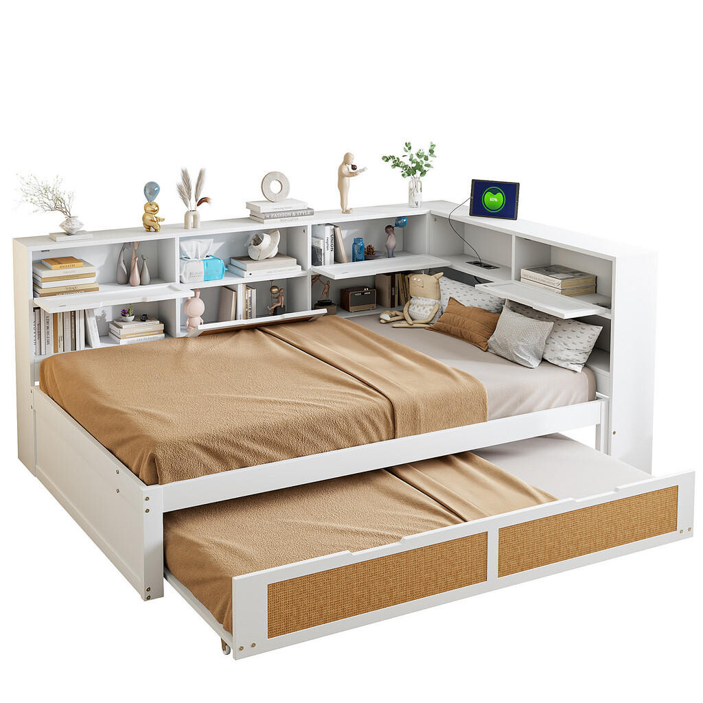 FLIEKS ROZKLÁDACÍ POHOVKA 140x200cm Dřevo Úložná USB Bílá