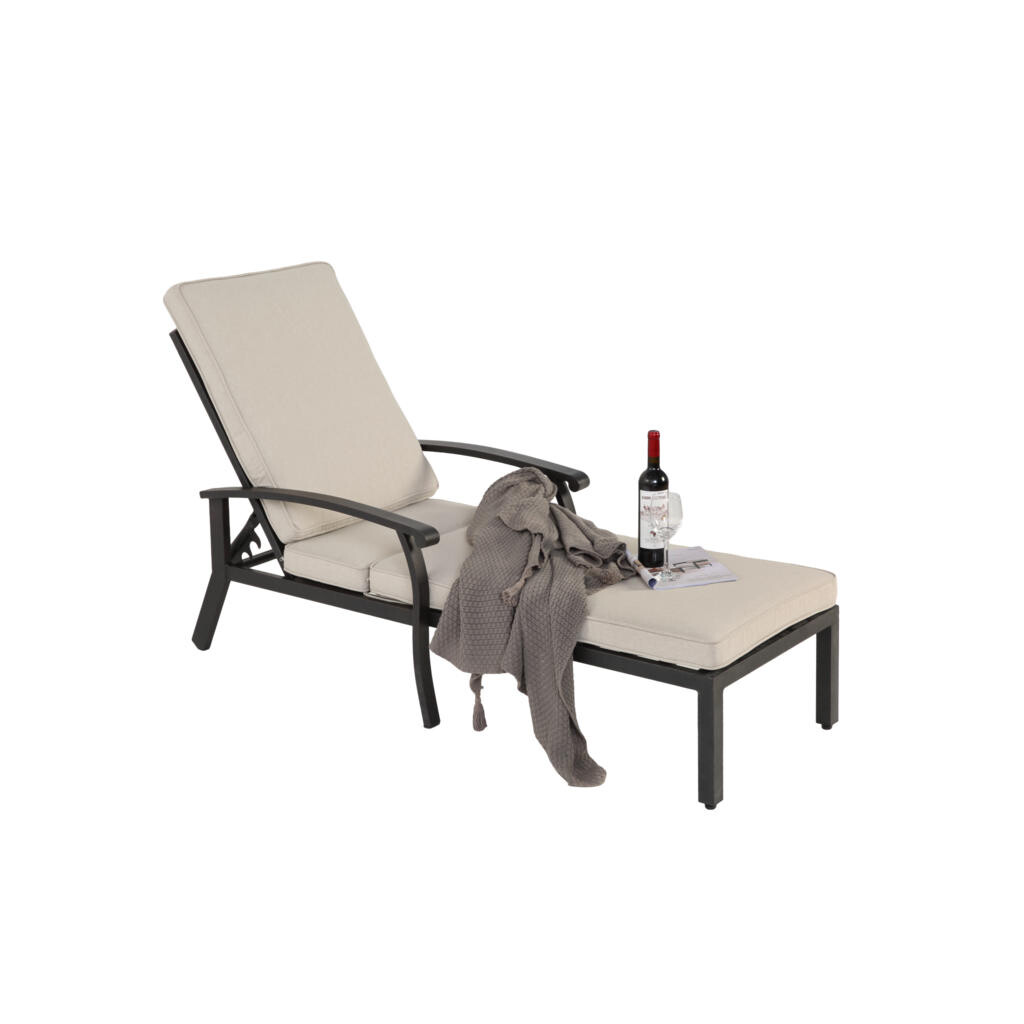 OKWISH ZAHRADNÍ lehátko 204/58/100/30 cm béžové z hliníku s polohovatelným opěradlem a polštářem