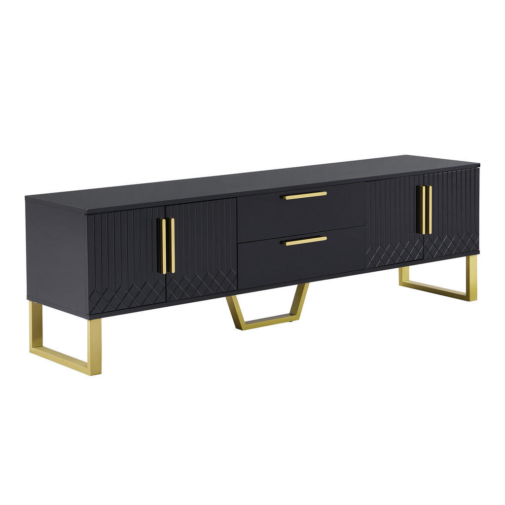 Urban Meuble TV STOLEK 170 cm, černý vysoký lesk a zlatá