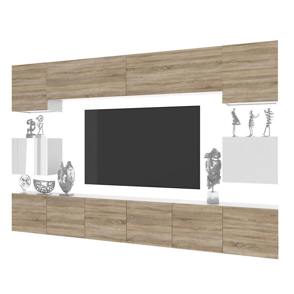 B BELINI GROUP OBÝVACÍ STĚNA Milano 3, Dub Sonoma / Bílá, 300 cm, Bezúchytková