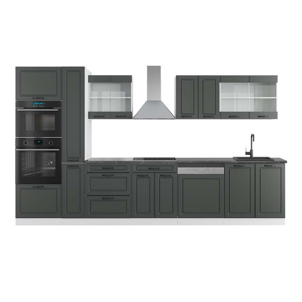Vicco KUCHYŇSKÁ LINKA R-Line Antracitový venkovský dům/bílá 350 cm s vysokou skříní, PD Antracit