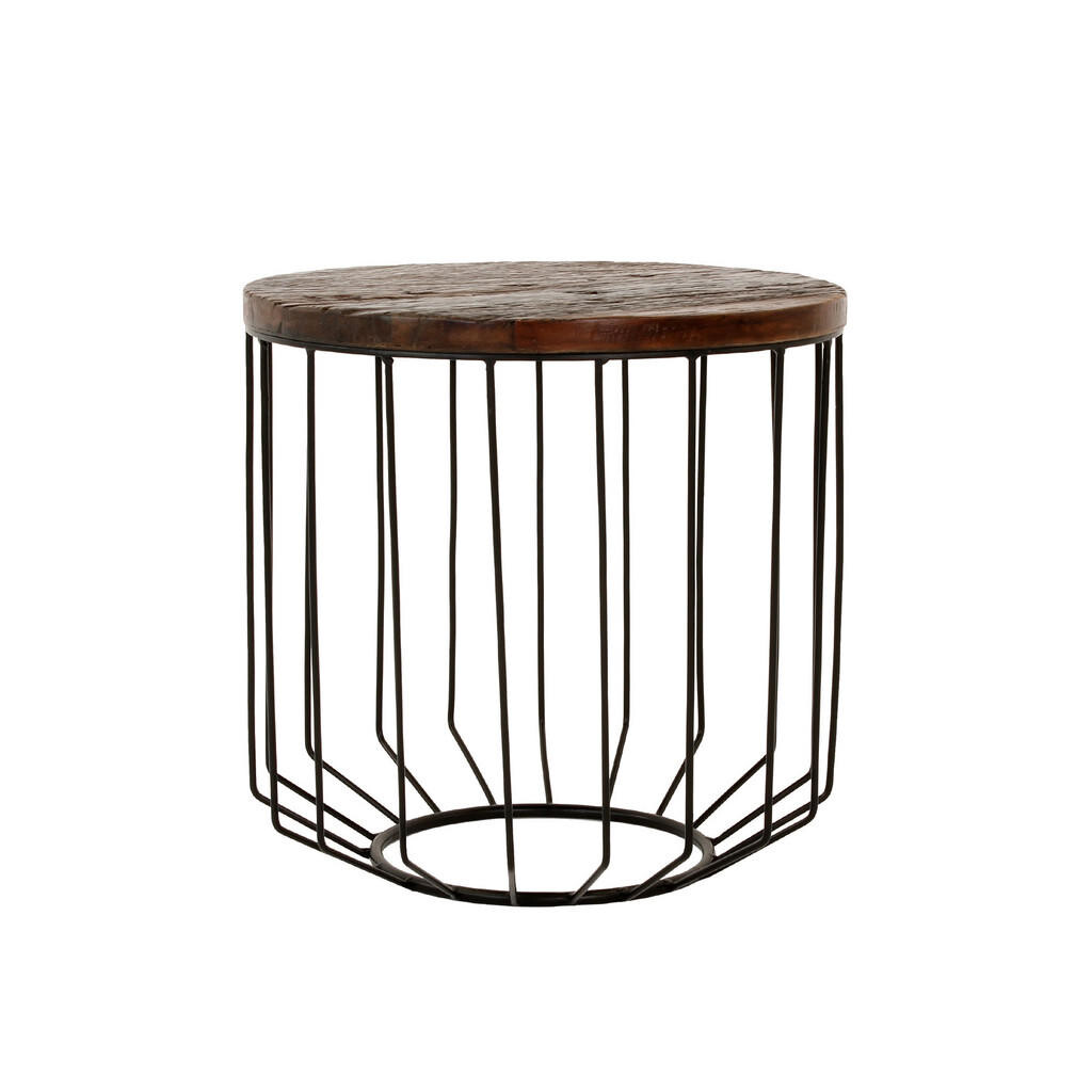 WOMO-DESIGN KONZOLOVÝ STOLEK kulatý Ø 50x50 cm přírodní černá z recyklovaného dřeva s kovovou konstrukcí