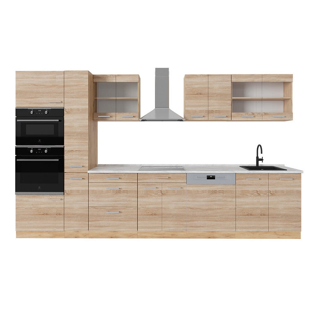 Vicco KOMPLETNÍ KUCHYNĚ R-Line Dub Sonoma/Goldkraft 350 cm , PD Mramor