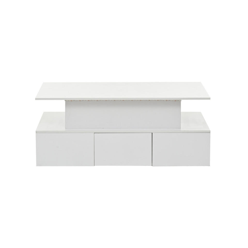 OKWISH KONFERENČNÍ stolek 100/50/40 cm bílý z MDF s výklopnou deskou LED a 4 zásuvkami