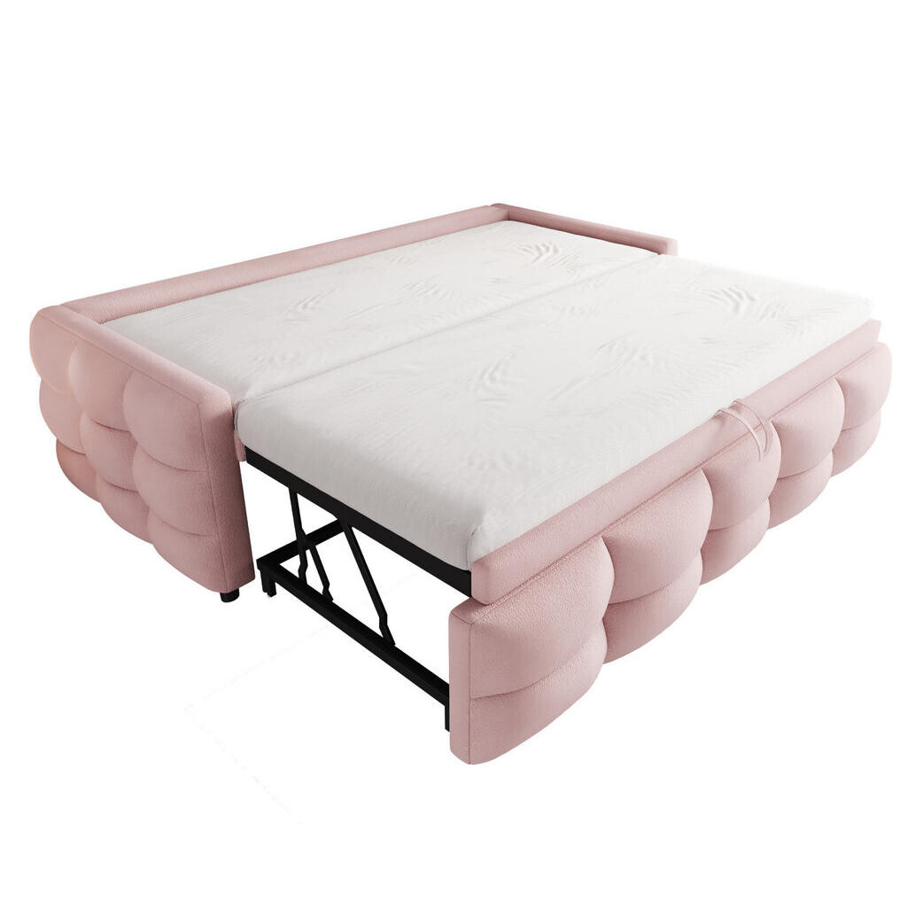 OKWISH ČALOUNĚNÁ postel 90/180x190 cm růžová z imitace beránčí kůže sametu s výsuvným lůžkem a lamelovým roštem