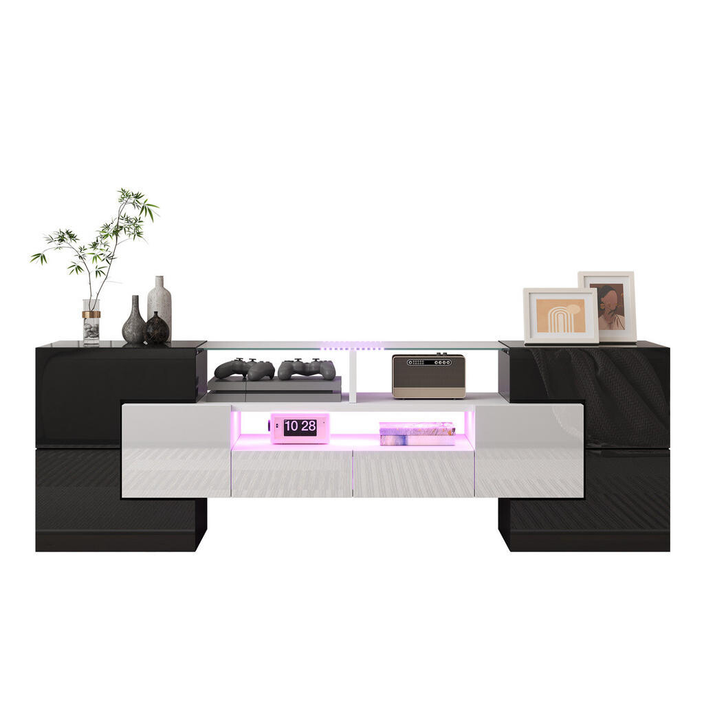 OKWISH TV stolek 145/30/51 cm bílá a černá z dřevotřísky s LED osvětlením a úložným prostorem