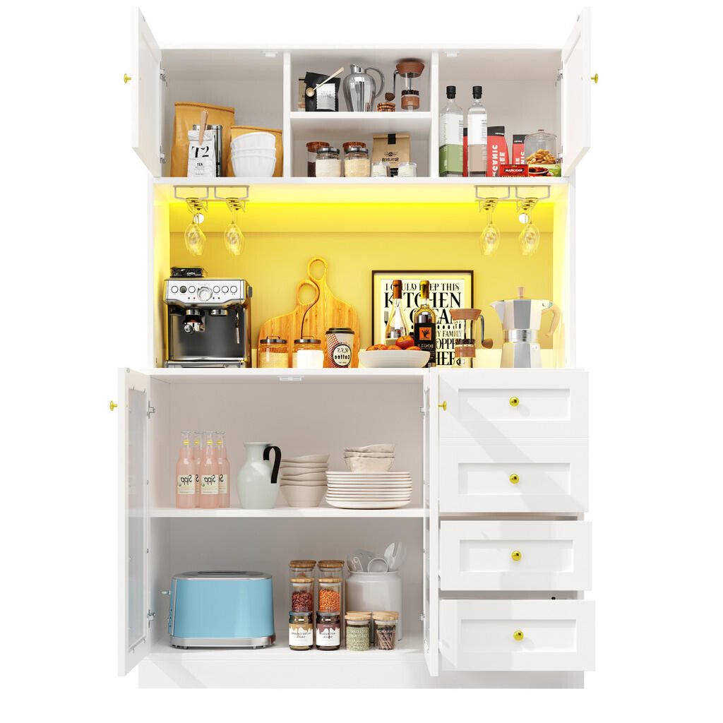 OKWISH BOČNÍ skříň 120/40/188 cm bílá z MDF s LED osvětlením a úložným prostorem