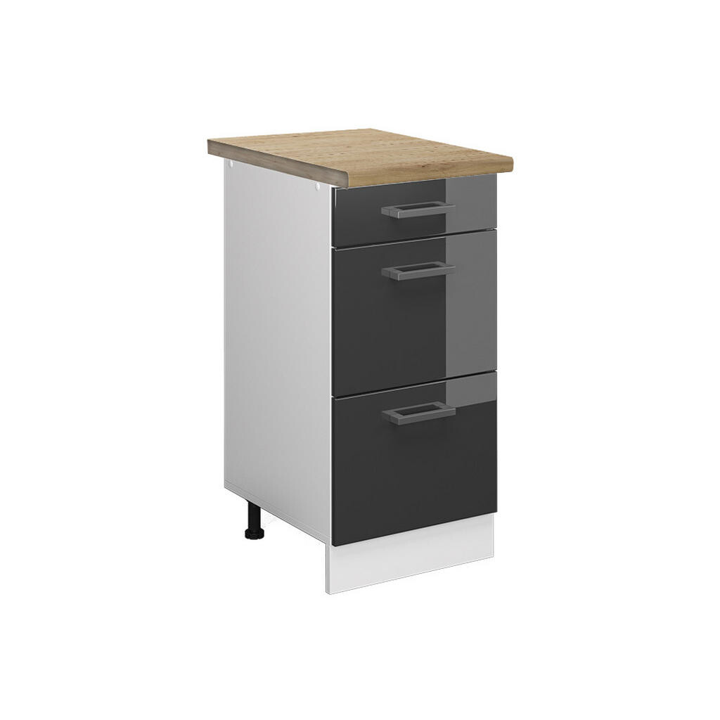 Vicco SPODNÍ SKŘÍŇKA KUCHYŇSKÉ LINKY R-Line Antracitový vysoký lesk 40 cm se zásuvkami, PD Dub