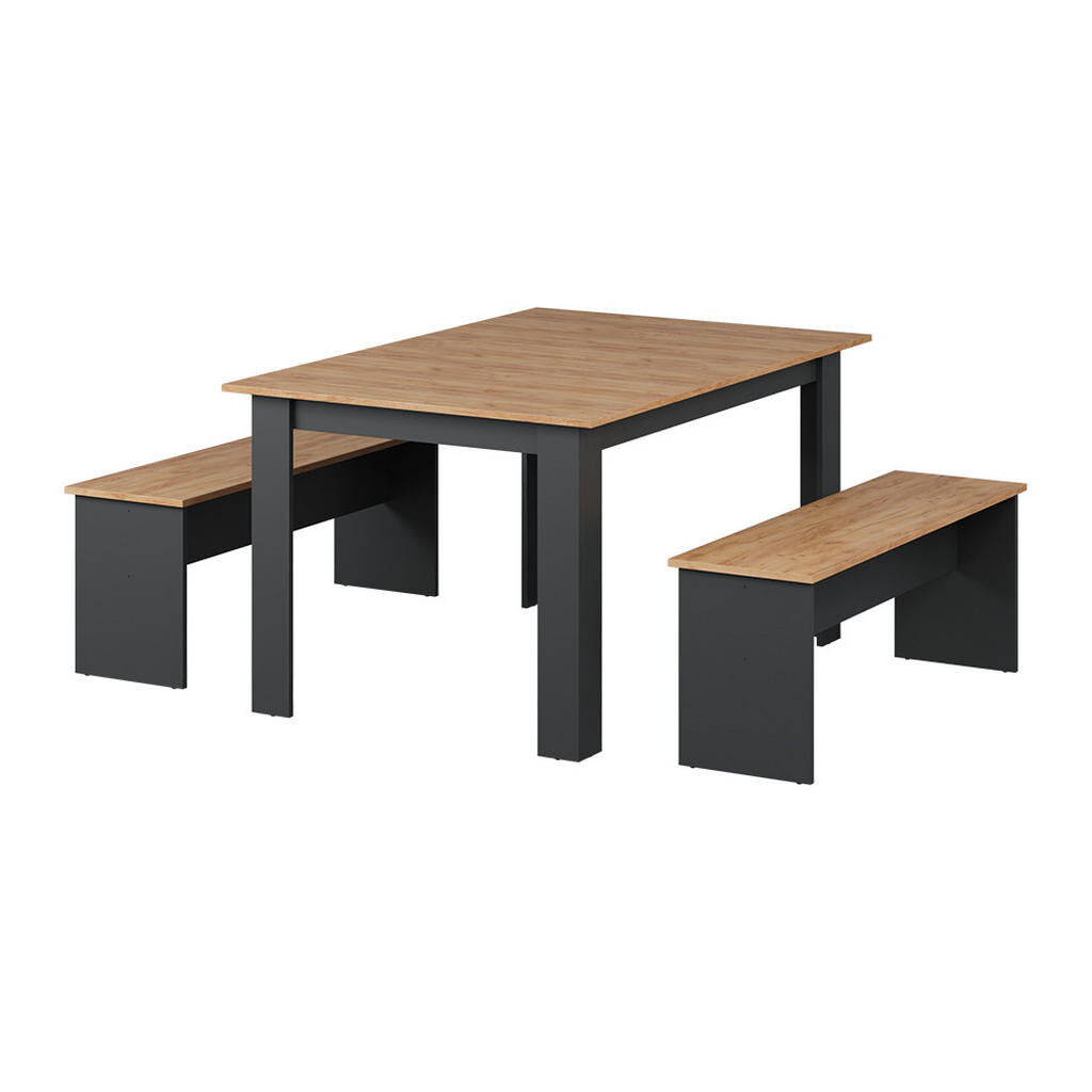 Vicco JÍDELNÍ STŮL SESTAVA Sentio Antracit/zlatý dub 137.6 x 92.8 cm se 2 lavicemi
