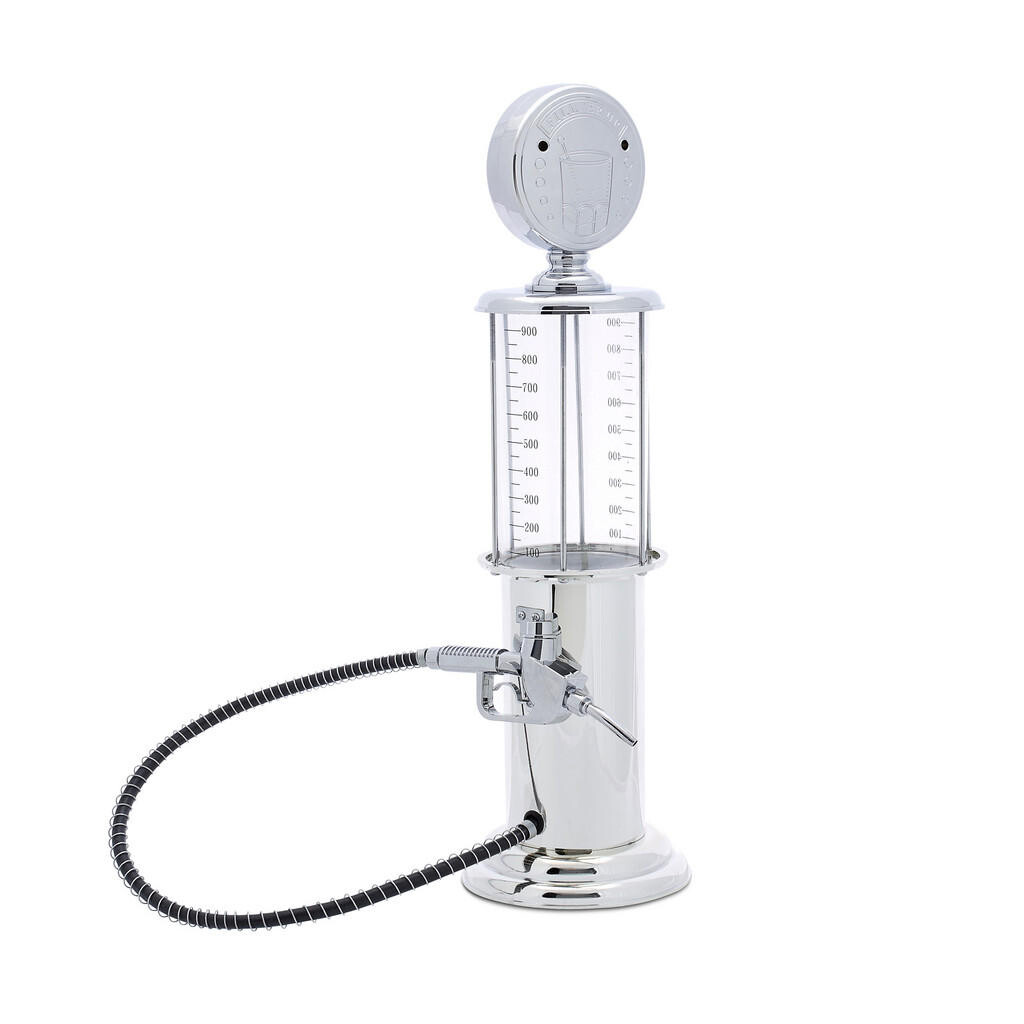 Relaxdays DÁVKOVAČ Stříbrný chromovaný ve tvaru čerpacího stojanu se výčepní pistolí 900 ml