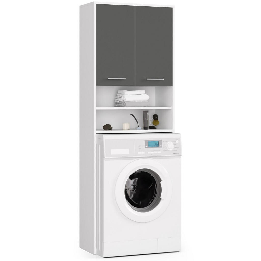 RAUMHIRSCH FURNITURE SKŘÍŇ NA PRAČKU se dvěma dvířky, 64 × 30 × 190 cm Bílá, Šedá