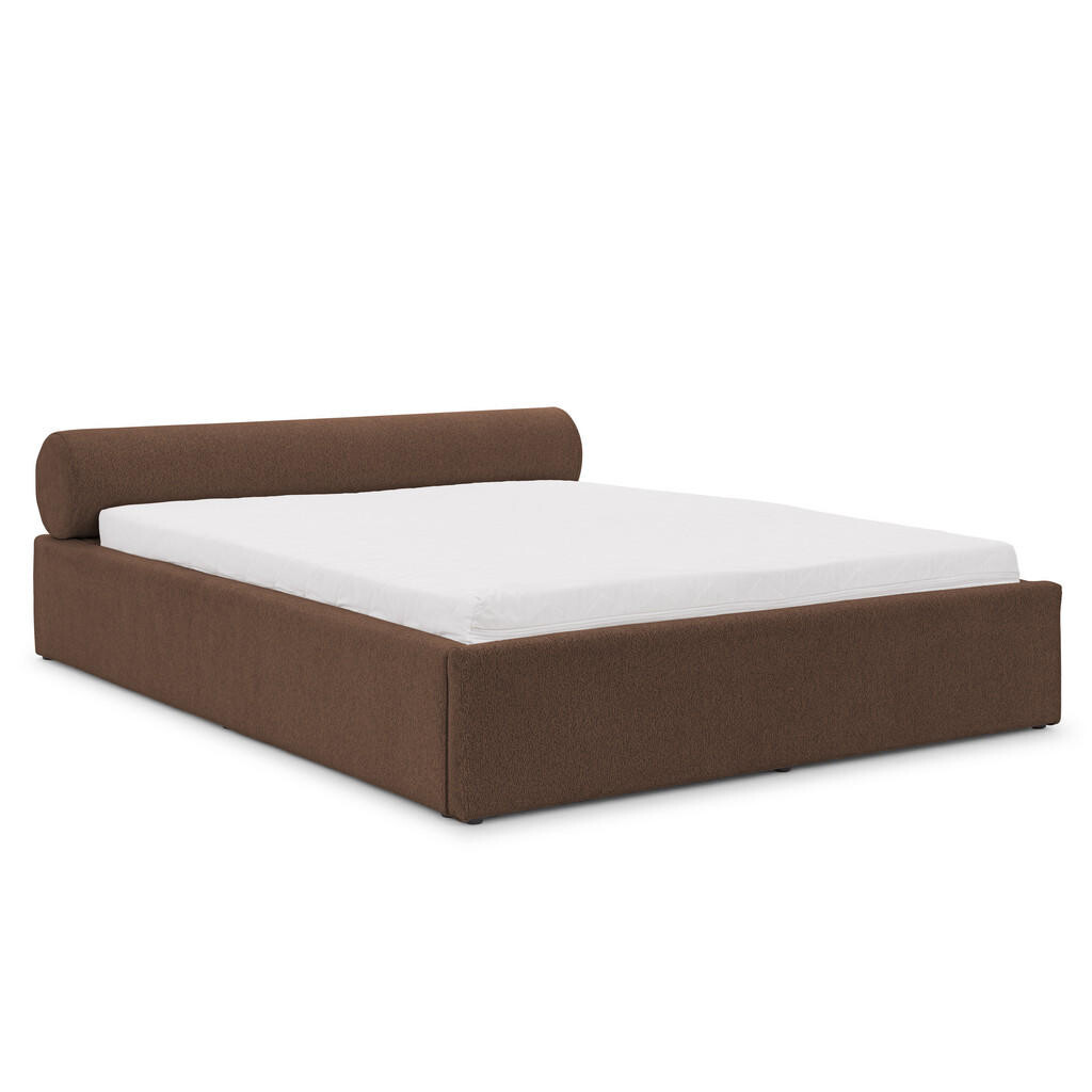 S-Style ČALOUNĚNÁ POSTEL 140/200 cm Josy v designovém vzhledu s úložným prostorem a lamelovým roštem, v hnědé chenille látce