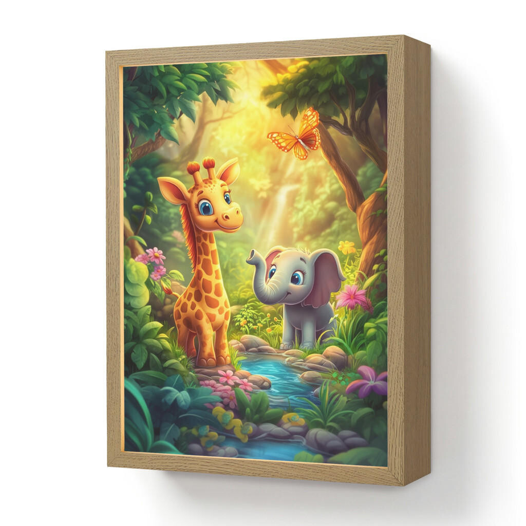 OnlyWow NÁSTĚNNÁ LAMPA S AKUMULÁTOREM Žirafa - slon - květiny - džungle 30x40 cm