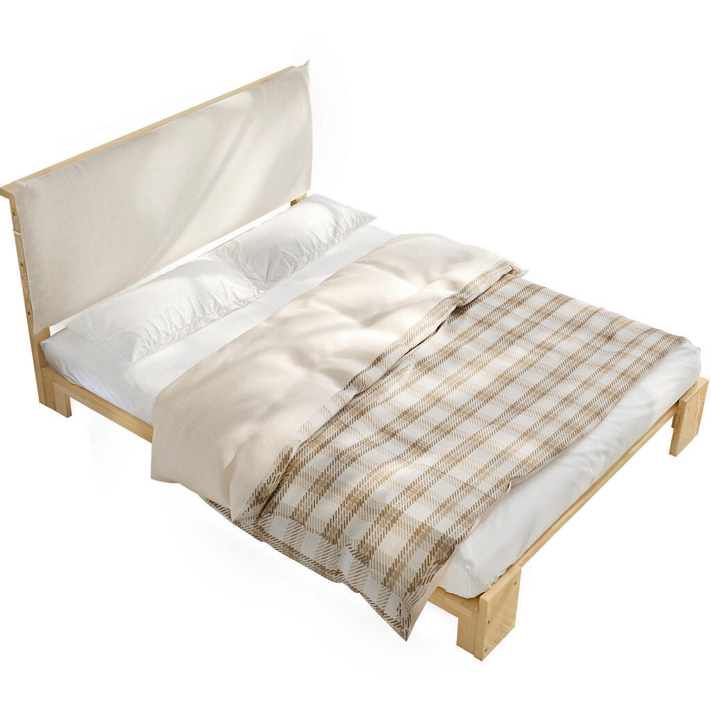 OKWISH ČALOUNĚNÁ postel 140/200 cm přírodní z borovice a tkaniny s čalouněným čelem