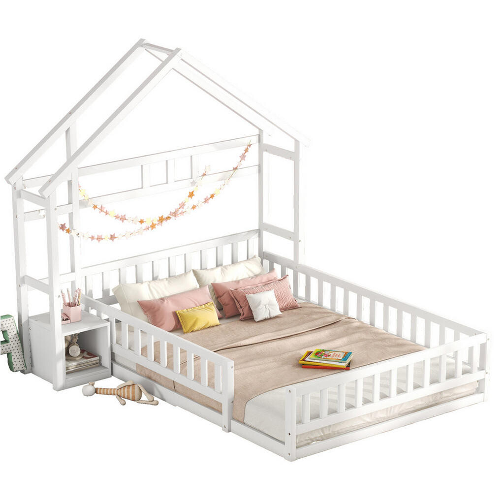 OKWISH DĚTSKÁ postel 140/200 cm bílá z borovice s nočním stolkem a zábradlím