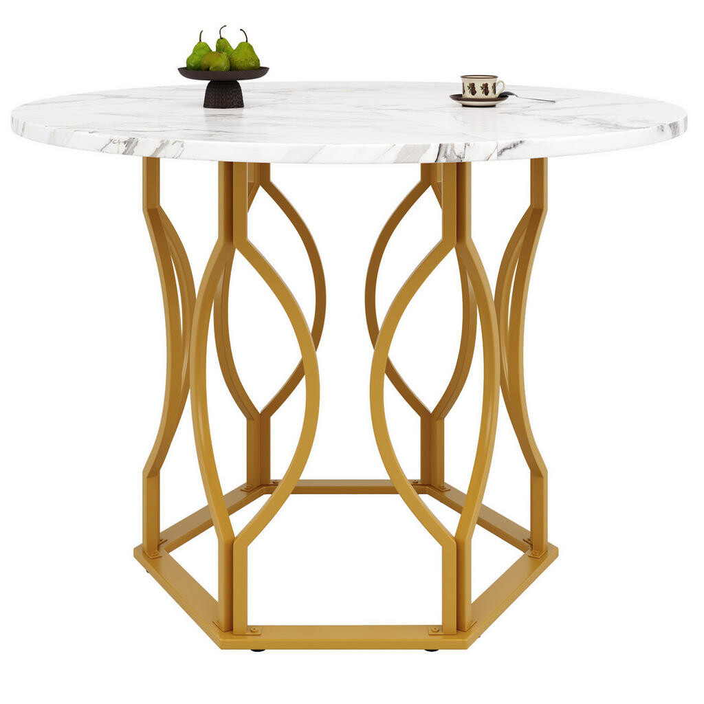 Redom JÍDELNÍ stůl 100/100/76 cm s nastavitelnými nožkami a odolnou MDF deskou, Zlatá/Bílá
