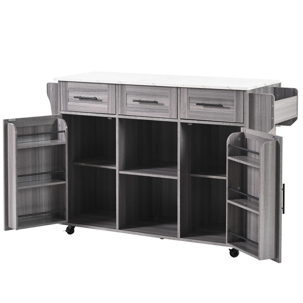 Redom KUCHYŇSKÝ ostrůvek 139/46(71)/91,5 cm s klopnou pracovní deskou, úložným prostorem a kolečky, Šedá