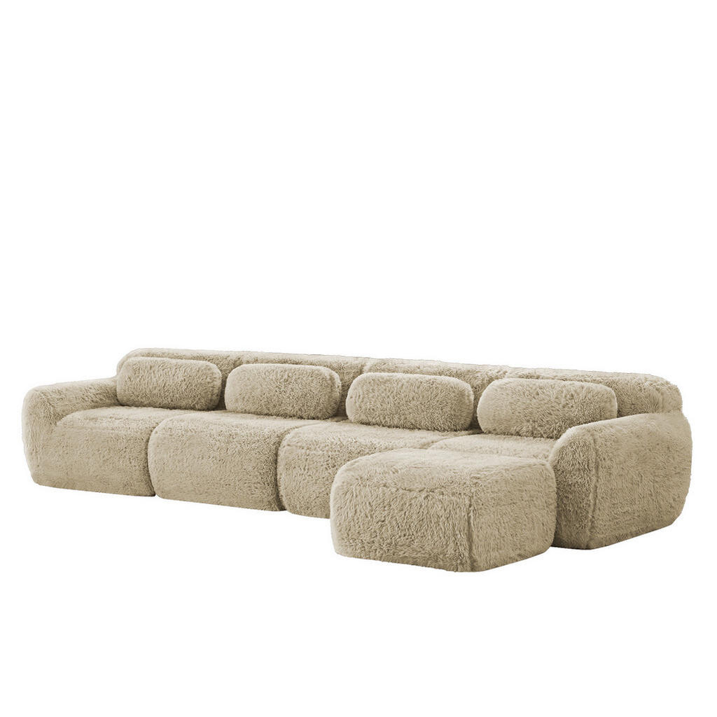 OKWISH ROHOVÁ pohovka L světle khaki z plyše bez montáže