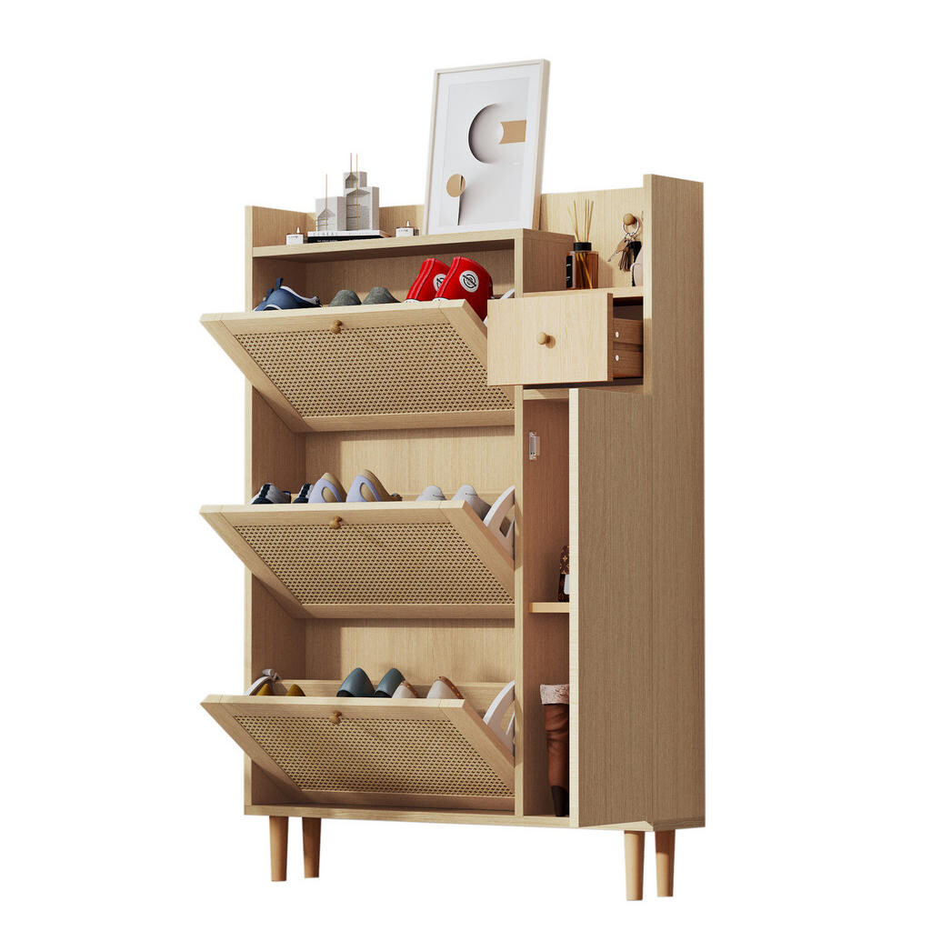 OKWISH BOTNÍK 90/17/125 cm přírodní z MDF s výklopnými dvířky a zásuvkou pro úzké prostory