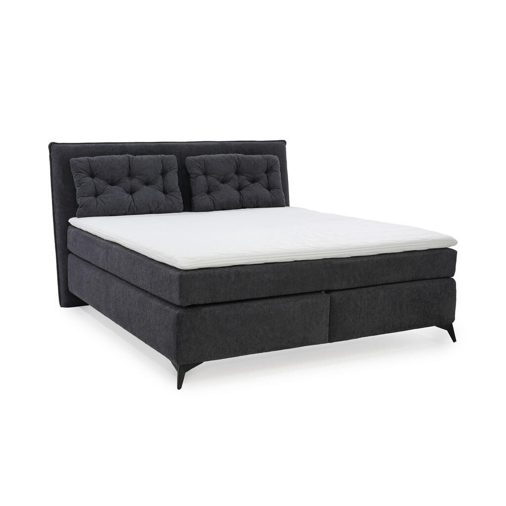 luma-home POSTEL s boxspringem 180 × 200 cm s oboustrannými pružinovými matracemi Bonell H2/H3, čalouněním z pružin Bonell, ženilka antracitová / 2003