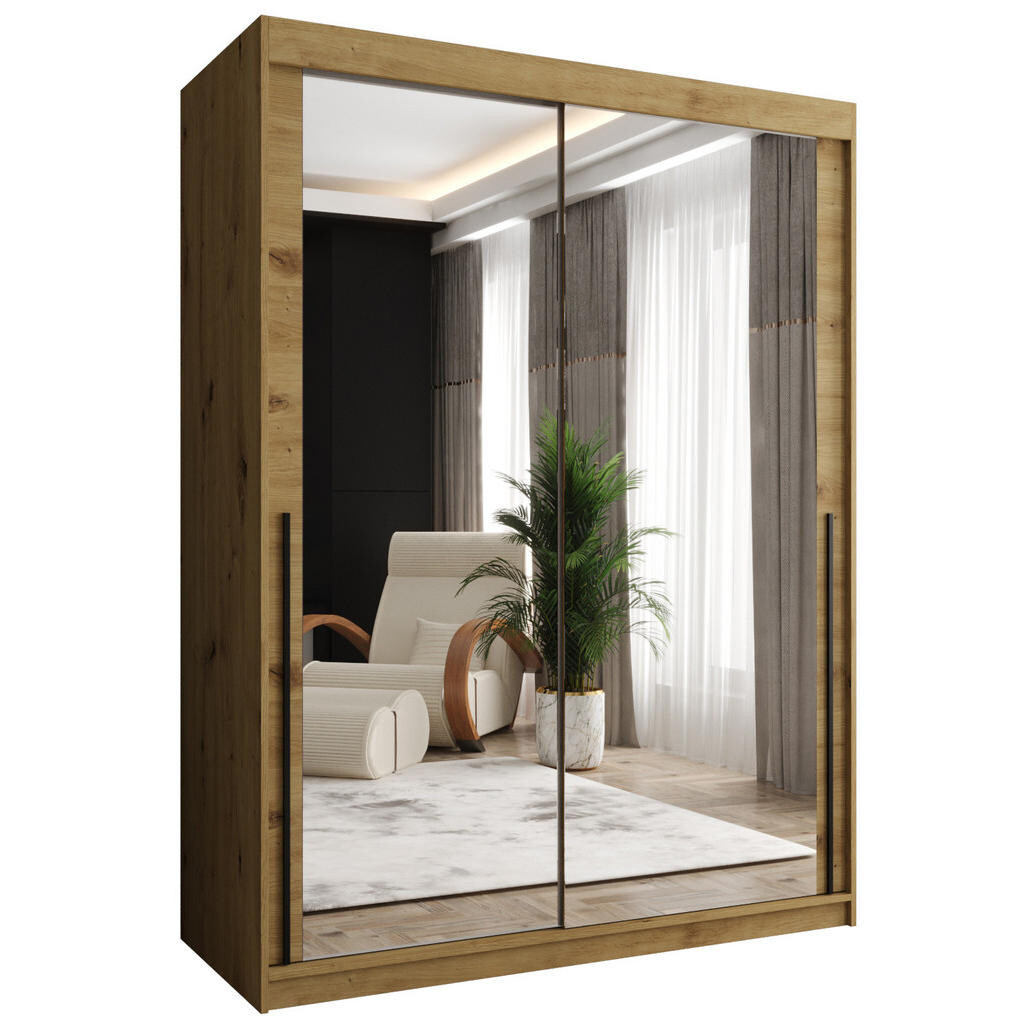 Home Collective ŠATNÍ SKŘÍŇ S POSUVNÝMI DVEŘMI se zrcadlem, šířka 150 cm, Artisan s černým madlem